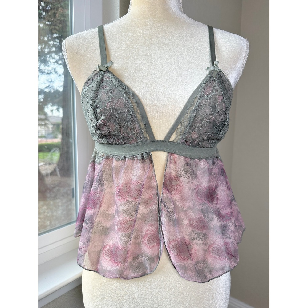 Lace Trim Pink Snake Print Babydoll Top Cami Tank Large Adjustable Straps Fairy‎